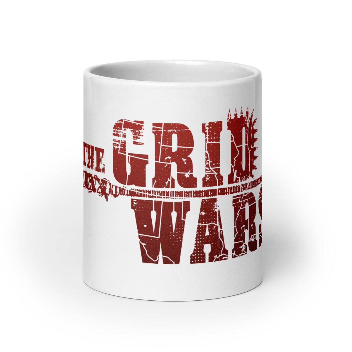 Grid Wars mug, front view with logo centered